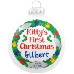 Personalized Kitty's First Christmas Glass Ornament