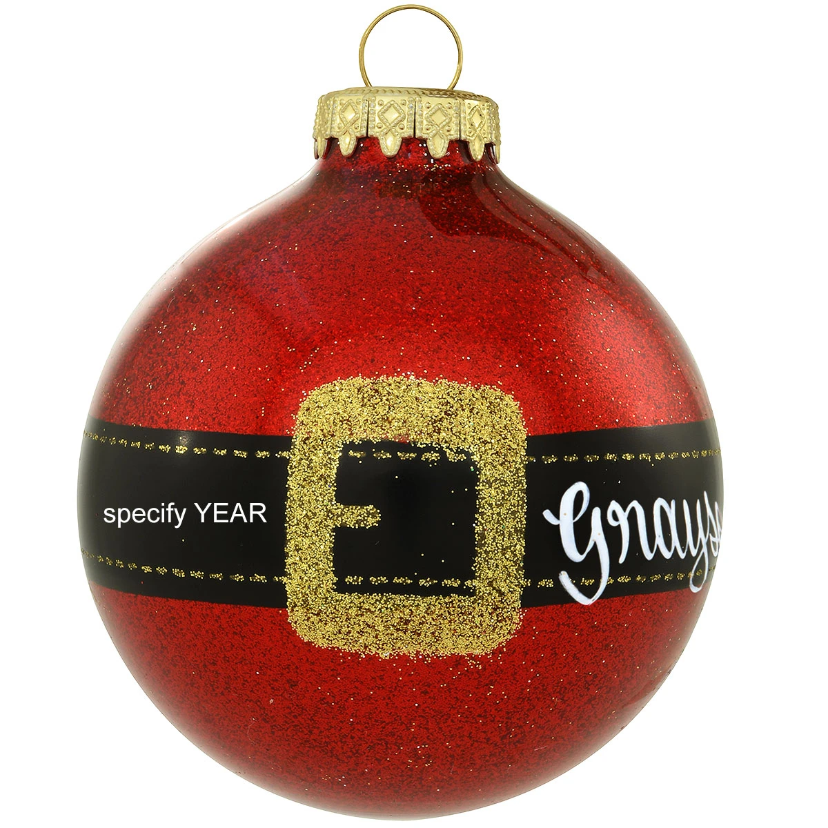 Personalized Santa Belt With Glitter Glass Ornament 3 Personalized Santa Belt With Glitter Glass Ornament