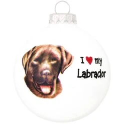 Personalized I Love My Labrador Brown Face On White Glass Ornament -Holiday Decoration Store 1186604 web 2
