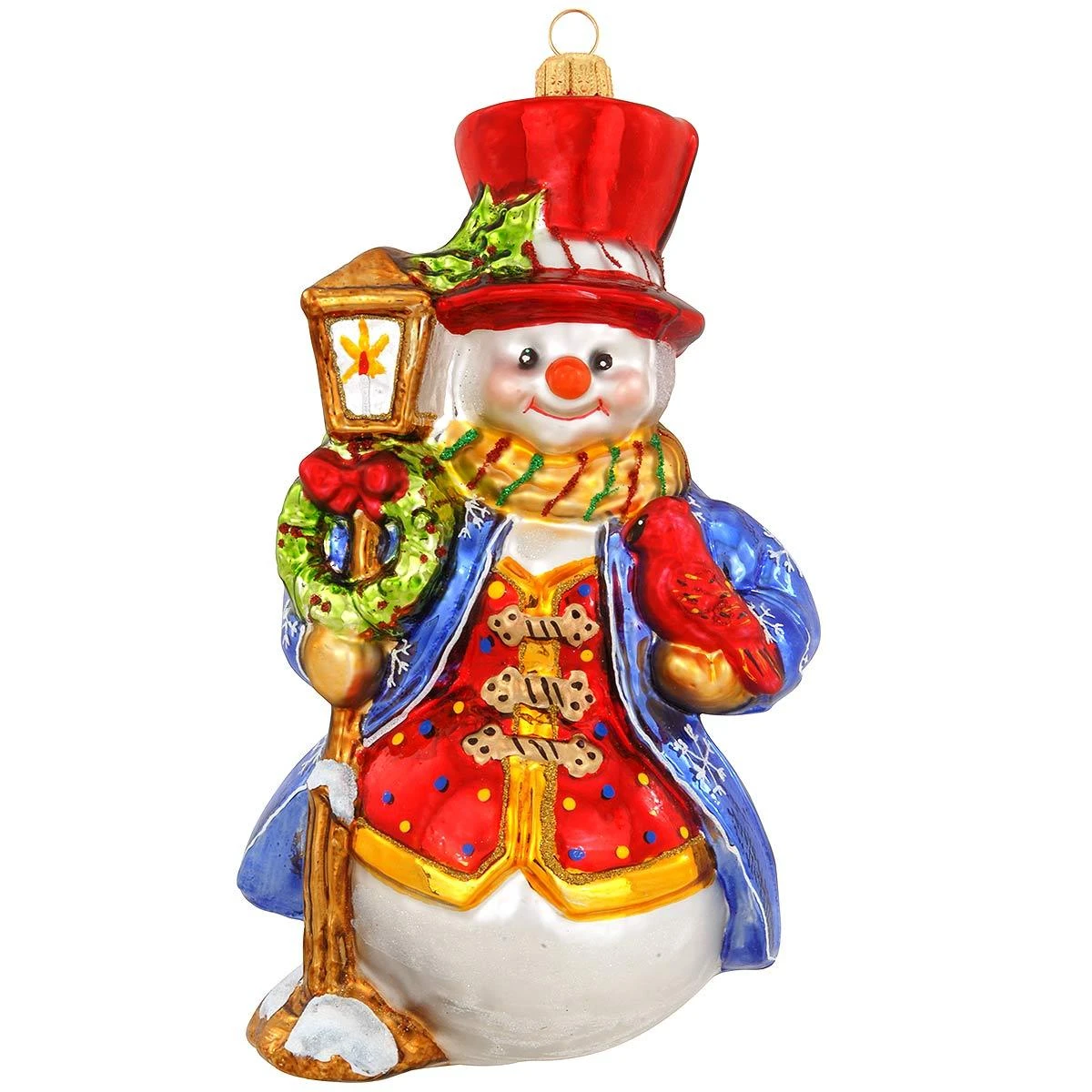 Snowman With Lantern And Cardinal Glass Ornament 3 Snowman With Lantern And Cardinal Glass Ornament