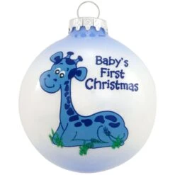 Personalized Baby's First Christmas Blue Giraffe Glass Ornament -Holiday Decoration Store 1186729 web 2