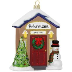 Personalized Front Door With Tree And Snowman Glass Ornament