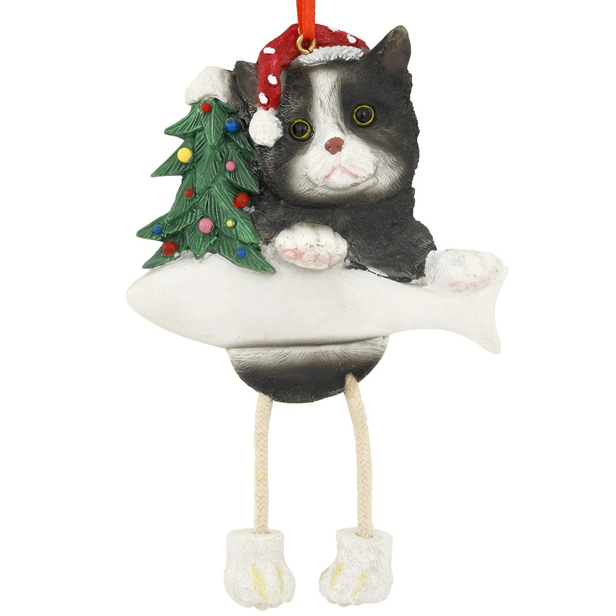 Personalized Black And White Cat Ornament With Dangling Legs 4 Personalized Black And White Cat Ornament With Dangling Legs - Image 2