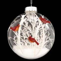 Cardinal Scene With White Tree Glass Ornament