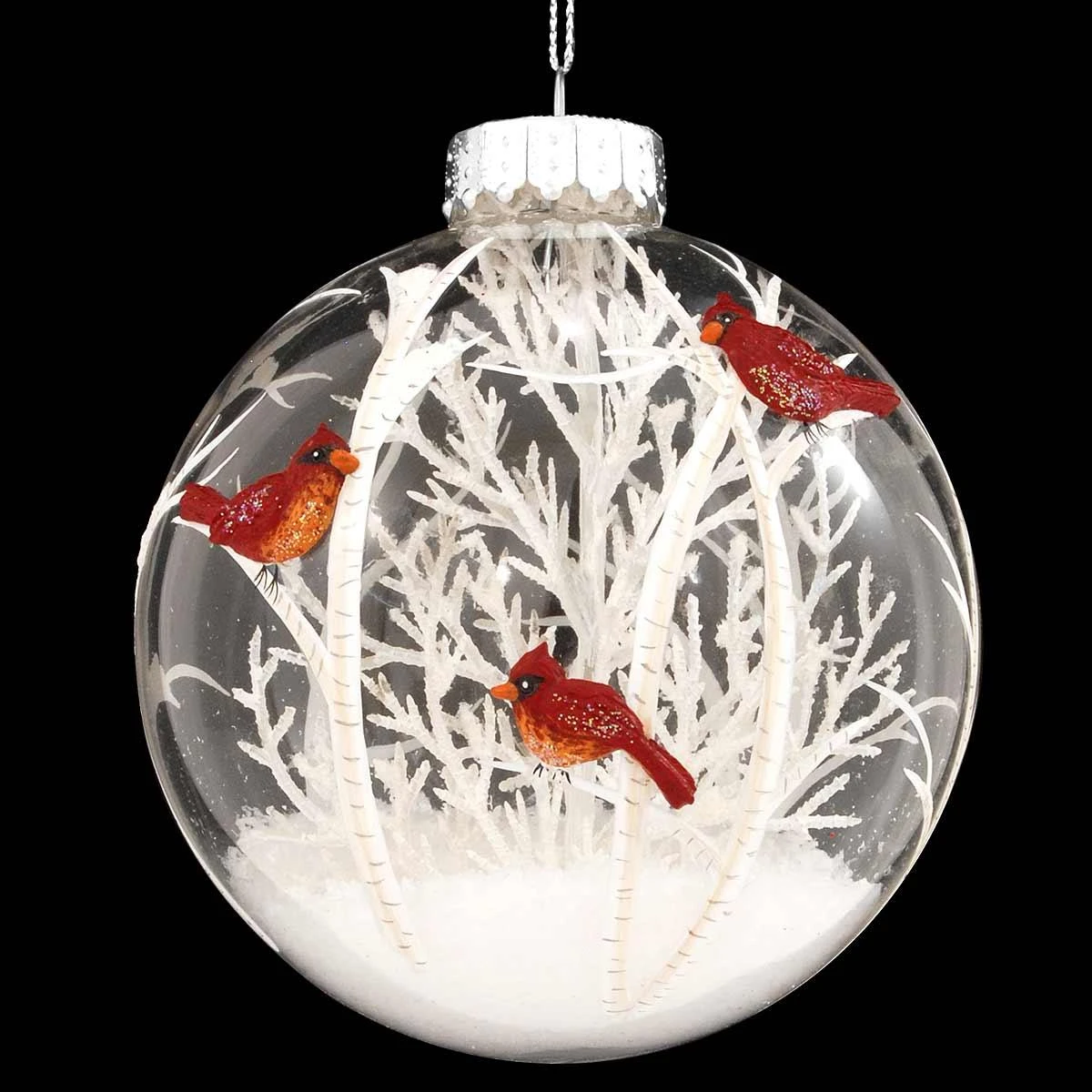 Cardinal Scene With White Tree Glass Ornament 3 Cardinal Scene With White Tree Glass Ornament