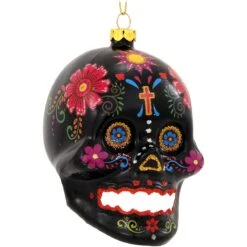 Black Painted Skull Glass Ornament