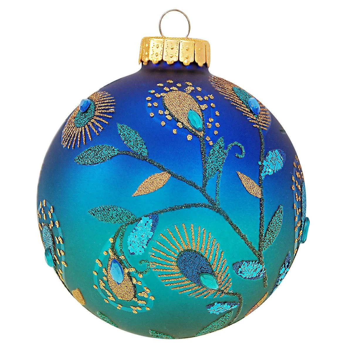 Blue Glass Ornament With Peacock Feathers 3 Blue Glass Ornament With Peacock Feathers