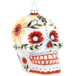 Day Of The Dead 4 Inch White Skull Ornament