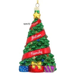 Personalized Christmas Tree With Red Ribbon Glass Ornament