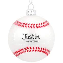 Personalized Baseball Form Glass Ornament