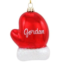 Personalized Glass Red Mitten Ornament