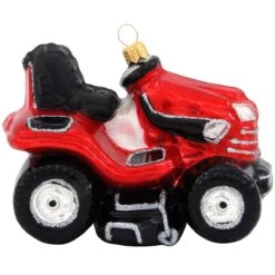 Red Lawn Tractor Glass Ornament
