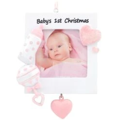 Personalized Baby's First Christmas White And Pink Photo Frame Ornament -Holiday Decoration Store 1193856 web 2