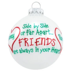 Personalized Side By Side Friends With Hearts Glass Ornament