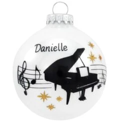 Personalized Grand Piano With Music Staff And Stars Glass Ornament