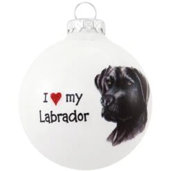 Personalized I Love My Labrador Black Face On White Glass Ornament -Holiday Decoration Store 1194254 web 2
