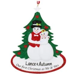 Personalized Our First Christmas As Mr And Mrs Snow Couple With Tree Ornament