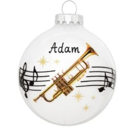 Personalized Trumpet With Music Staff And Stars Glass Ornament