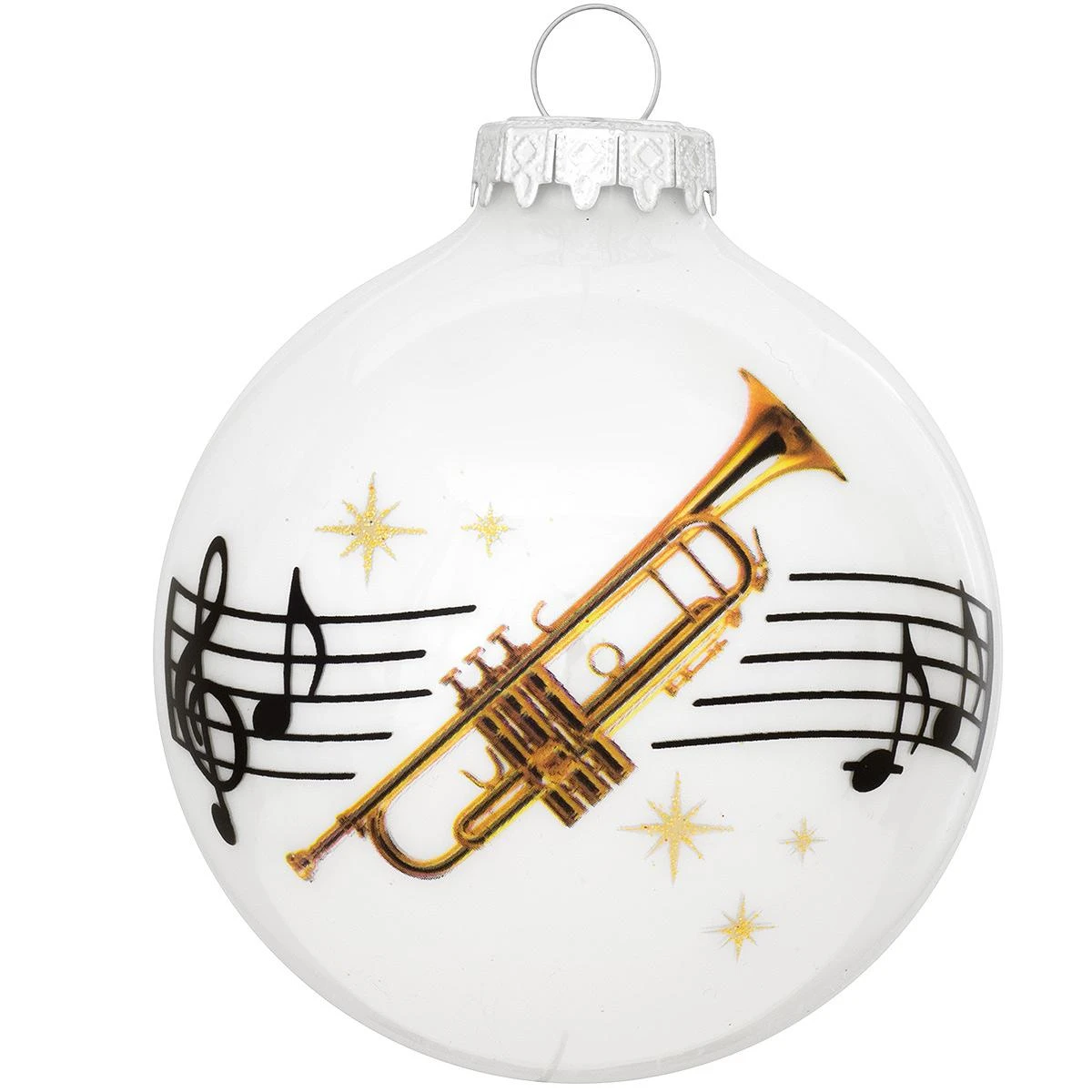 Personalized Trumpet With Music Staff And Stars Glass Ornament 4 Personalized Trumpet With Music Staff And Stars Glass Ornament - Image 2