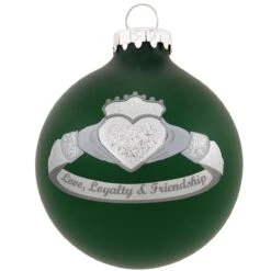 Personalized Silver Claddagh Ring On Green Glass Ornament -Holiday Decoration Store 1195373 web 3
