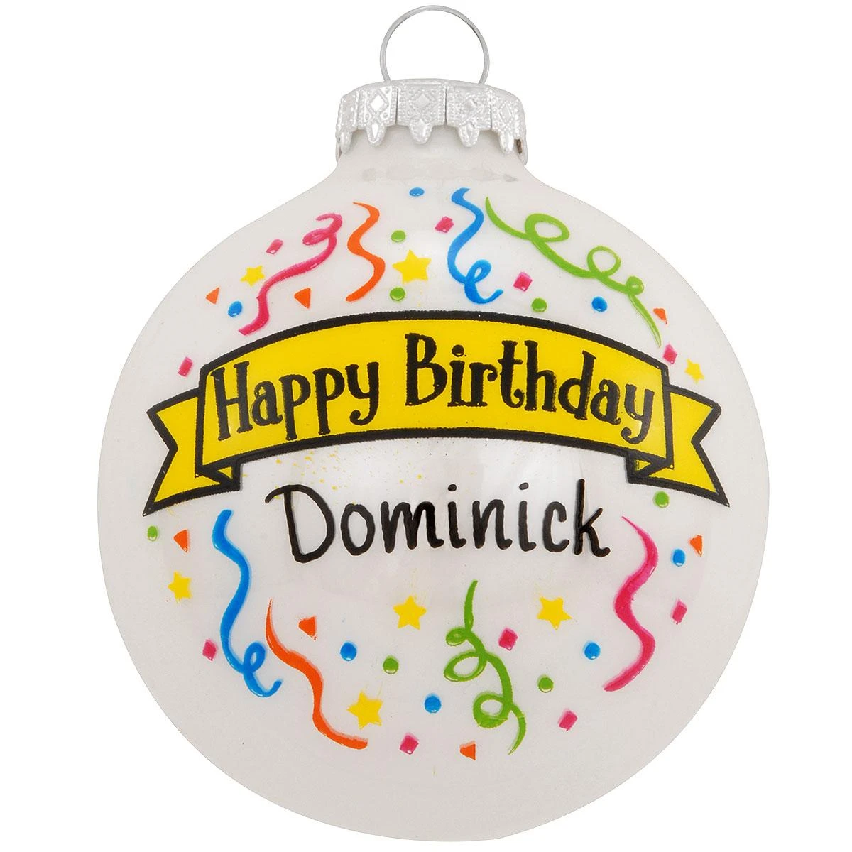 Personalized Happy Birthday With Confetti Glass Ornament 3 Personalized Happy Birthday With Confetti Glass Ornament