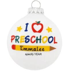 Personalized Preschool White Glass Ornament