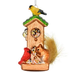 Bird Feeder With Squirrel Glass Ornament