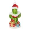 Cactus With Santa Hat Glass Ornament