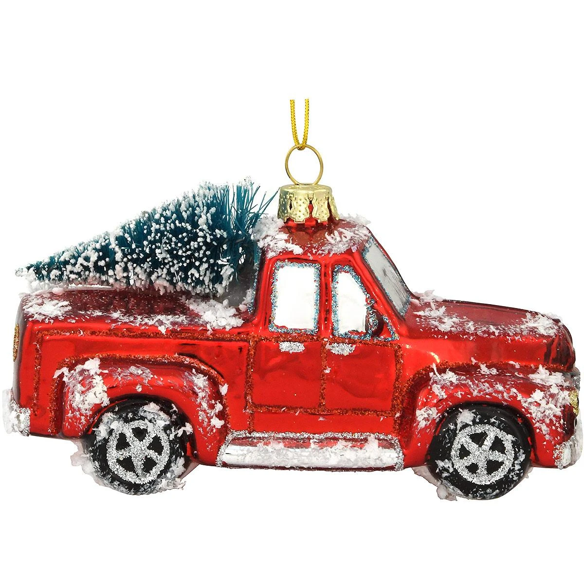 Red Truck With Christmas Tree Glass Ornament 3 Red Truck With Christmas Tree Glass Ornament