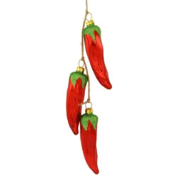 Chili Pepper Cluster Of 3 Glass Ornaments