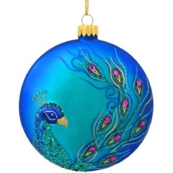 Peacock 4 Inch Blue Disc Ornament