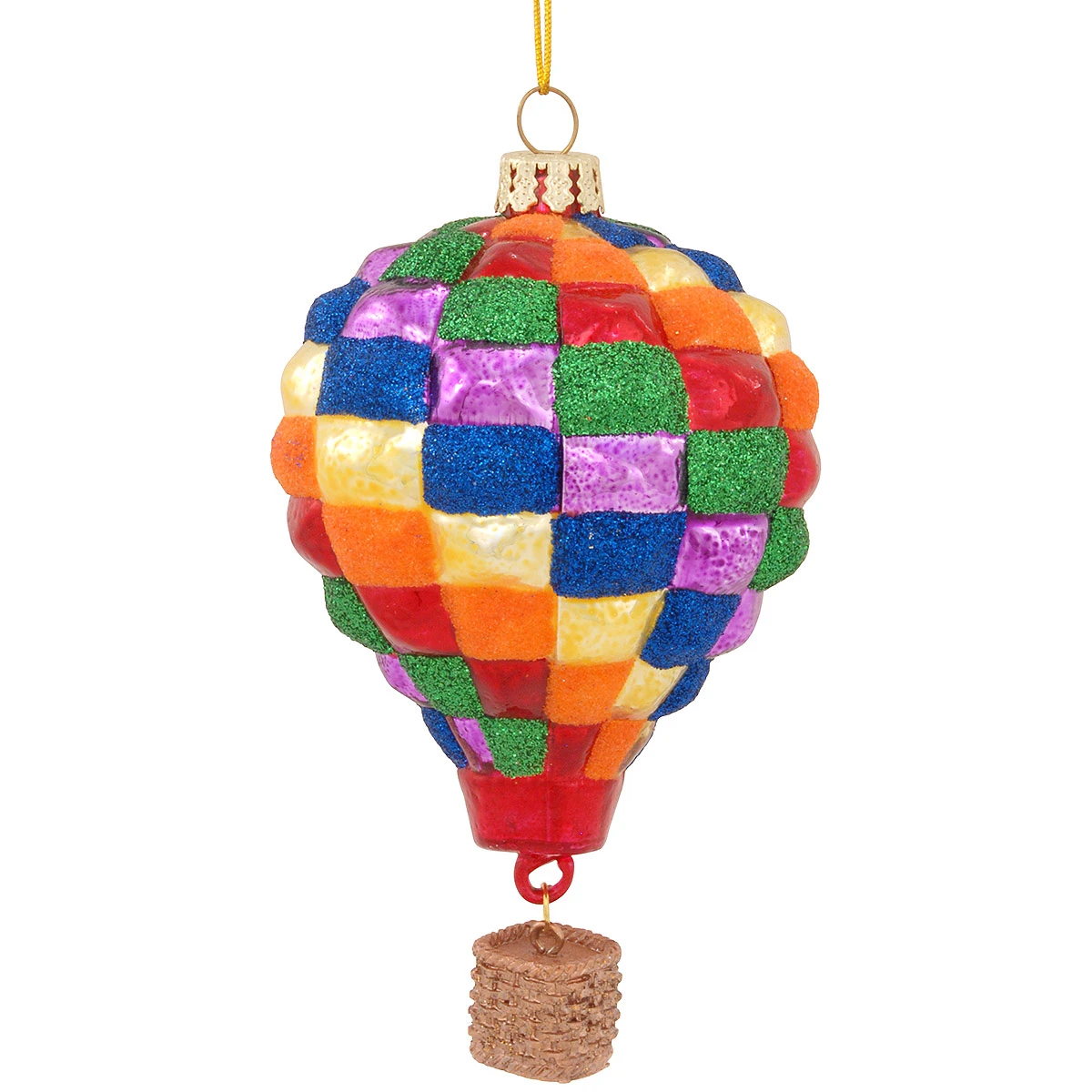 Hot Air Balloon With Basket Glass Ornament 3 Hot Air Balloon With Basket Glass Ornament