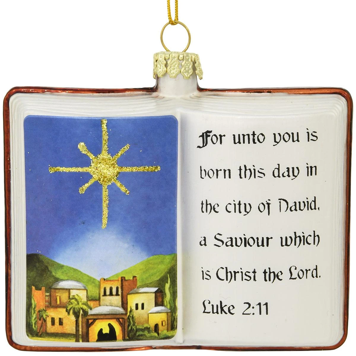 Bible With Bethlehem Scene Glass Ornament 3 Bible With Bethlehem Scene Glass Ornament