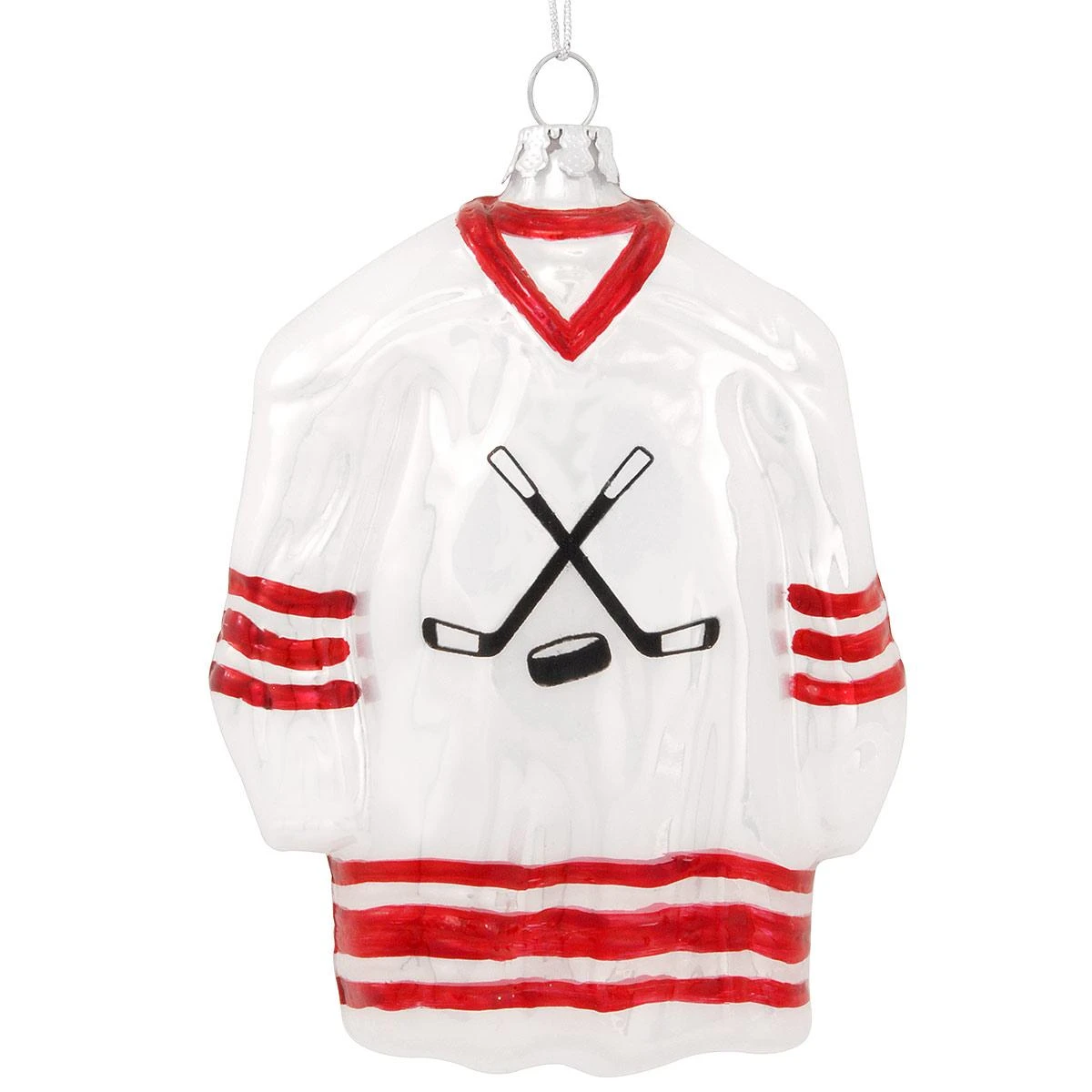 Personalized White And Red Hockey Jersey Glass Ornament 3 Personalized White And Red Hockey Jersey Glass Ornament
