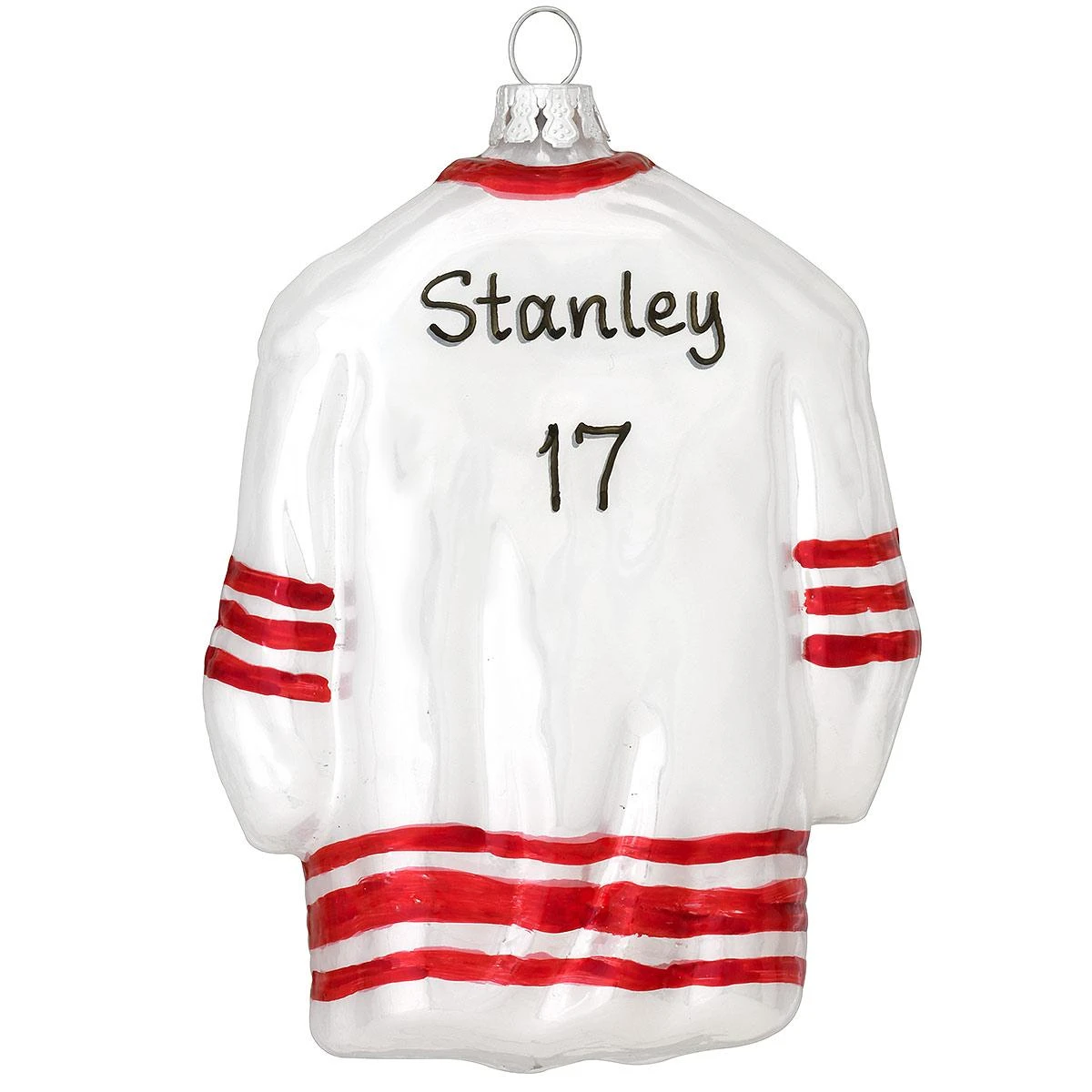 Personalized White And Red Hockey Jersey Glass Ornament 4 Personalized White And Red Hockey Jersey Glass Ornament - Image 2