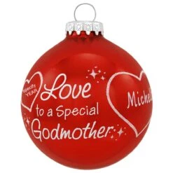 Personalized To A Special Godmother Shiny Red Glass Ornament