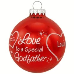 Personalized Love To A Special Godfather Shiny Red Glass Ornament