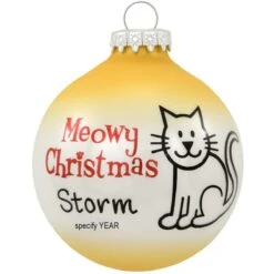 Personalized Meowy Christmas Cat 2 Tone Glass Ornament