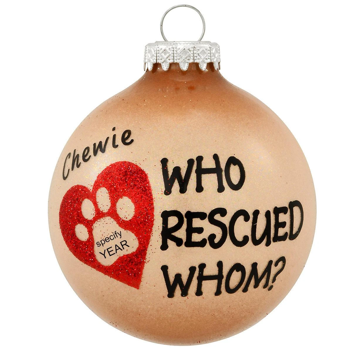 Personalized Who Rescued Whom 2-Tone Sparkle Glass Ornament 3 Personalized Who Rescued Whom 2-Tone Sparkle Glass Ornament