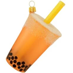 Orange Bubble Tea Glass Ornament