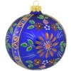 4 Inch Blue Glass Ornament With Flowers