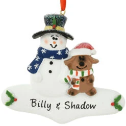 Personalized Snowman With Dog Resin Ornament