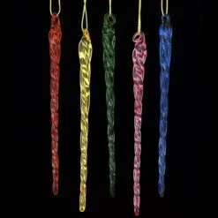Set Of 12 Multi-Colored Spun Glass Icicles