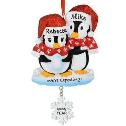 Personalized We're Expecting Penguin Couple Ornament