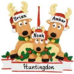 Personalized Reindeer Family Of 3 Ornament