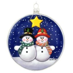 Personalized Snow Couple 5 Inch Disk Glass Ornament -Holiday Decoration Store 1200379 web 2