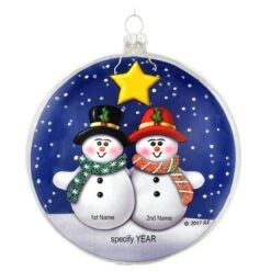 Personalized Snow Couple 5 Inch Disk Glass Ornament -Holiday Decoration Store 1200379 web 3