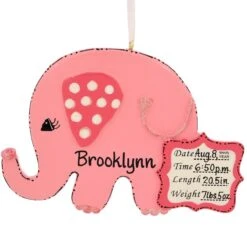 Personalized Pink Elephant With Baby Stats Ornament