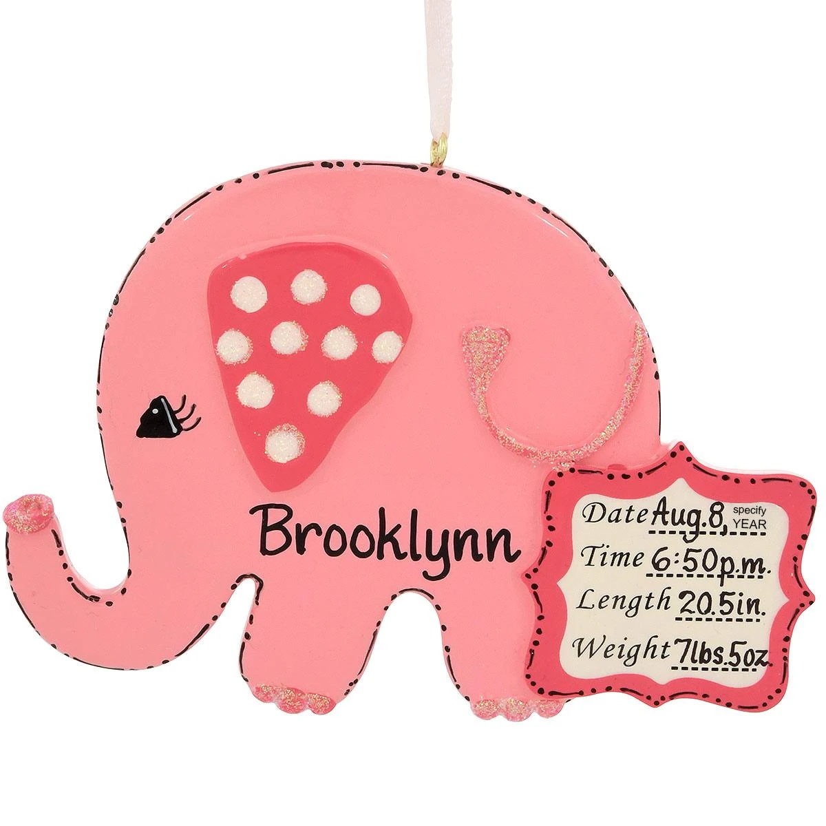 Personalized Pink Elephant With Baby Stats Ornament 3 Personalized Pink Elephant With Baby Stats Ornament