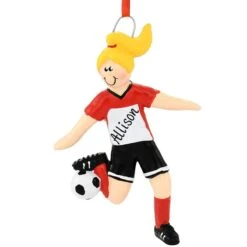 Personalized Blond Female Soccer Player Ornament